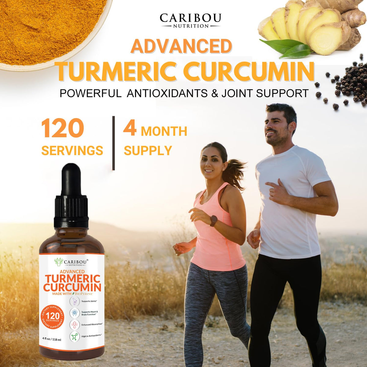 Caribou Nutrition Liquid Turmeric Curcumin with Bioperine - 4oz - image 3