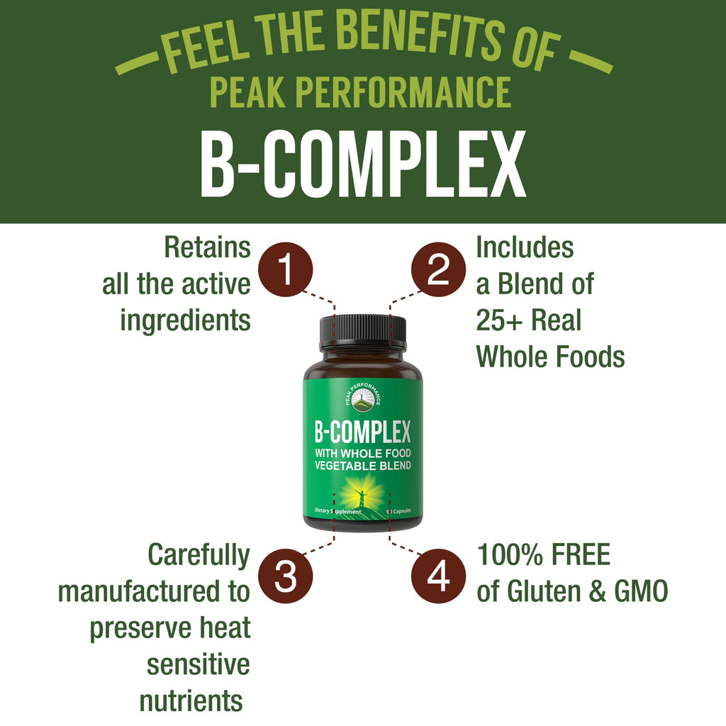Peak Performance Vegan B-Complex Vitamin Supplements - 90 Capsules - image 2