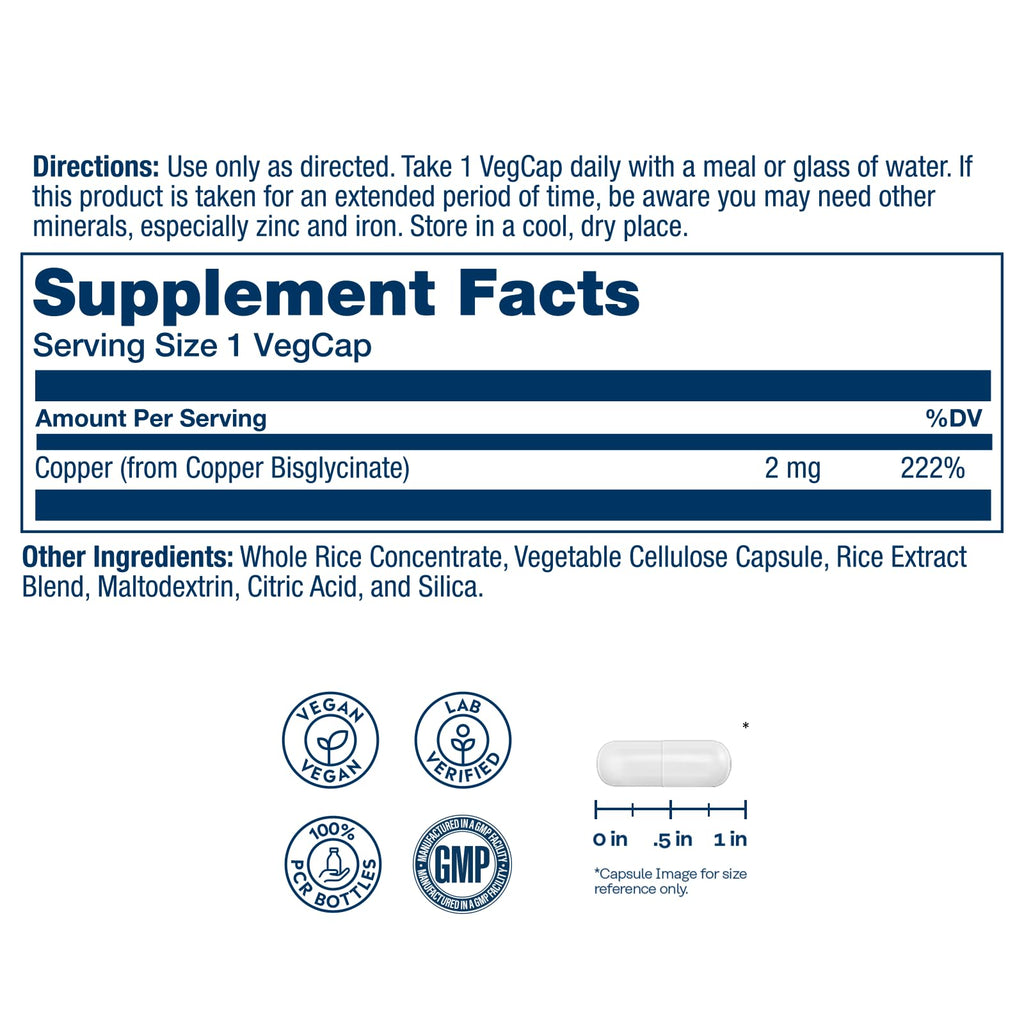 Solaray Copper 2mg Essential Trace Mineral - 100 Vegan Capsules - image 2