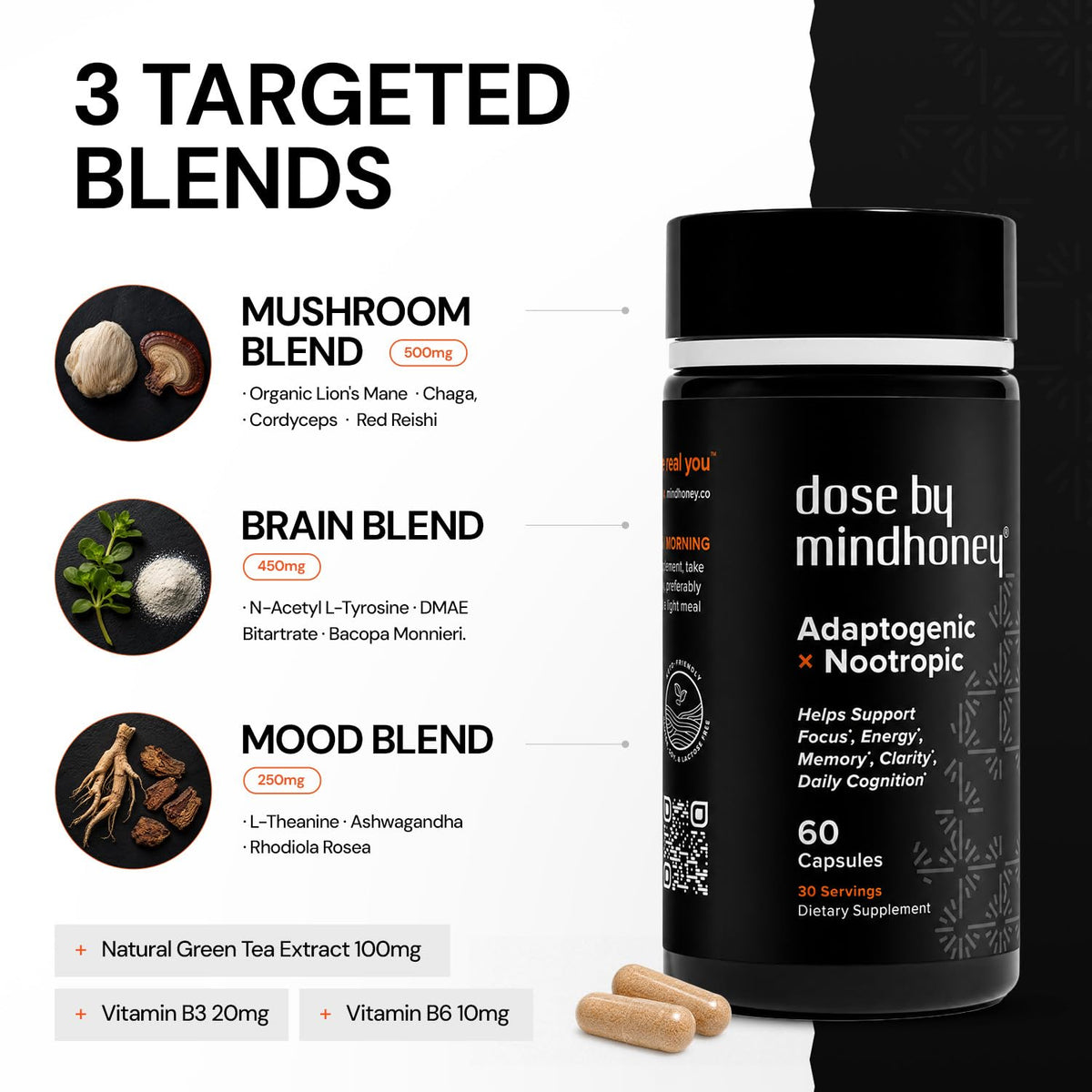 MINDHONEY DOSE Daily Nootropic Brain Supplement - 60 Capsules - image 2