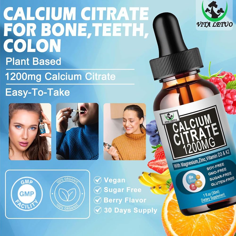 Vita letuo Calcium Citrate 1200mg with Vitamin D3 Liquid Drops - 30 Servings - image 3