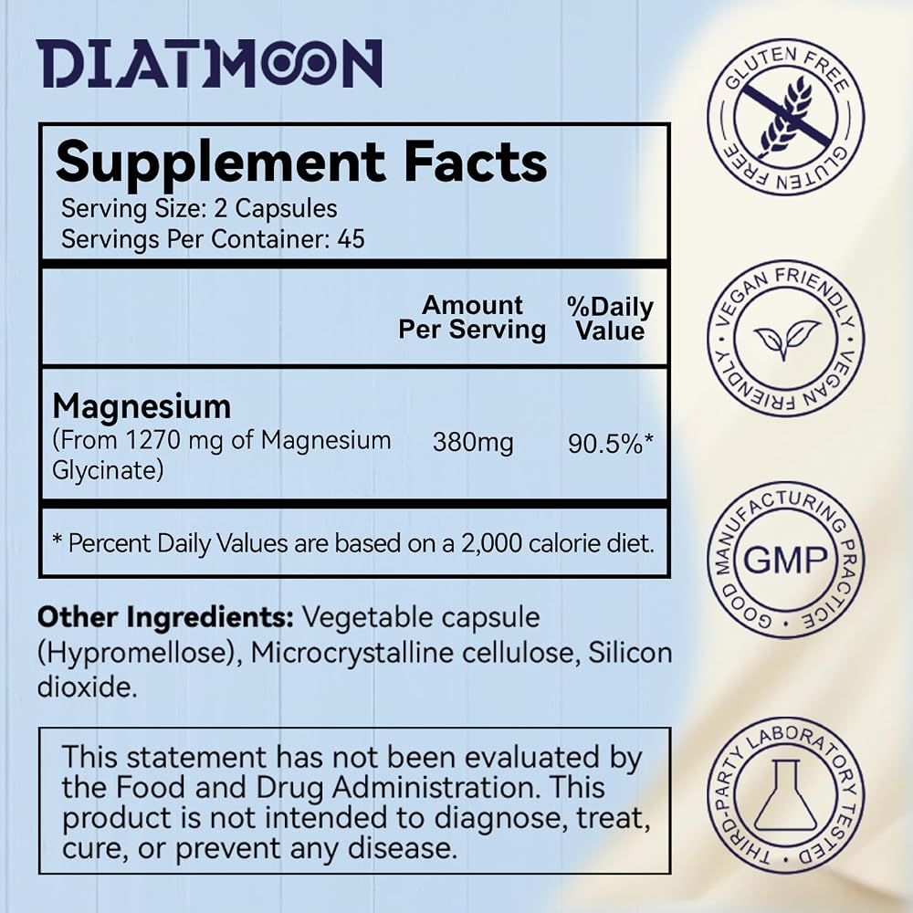 DIATMOON Magnesium Glycinate 1270mg - 90 Capsules - image 8