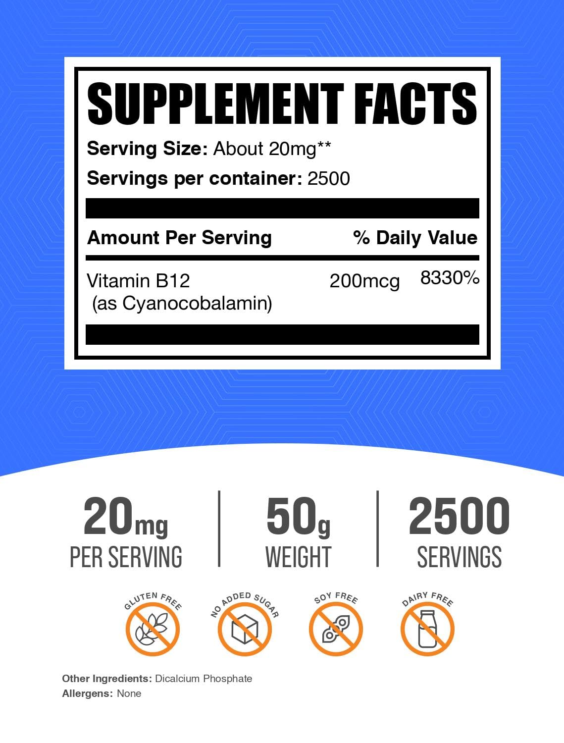 BulkSupplements.com Vitamin B12 (1% Cyanocobalamin) Powder
