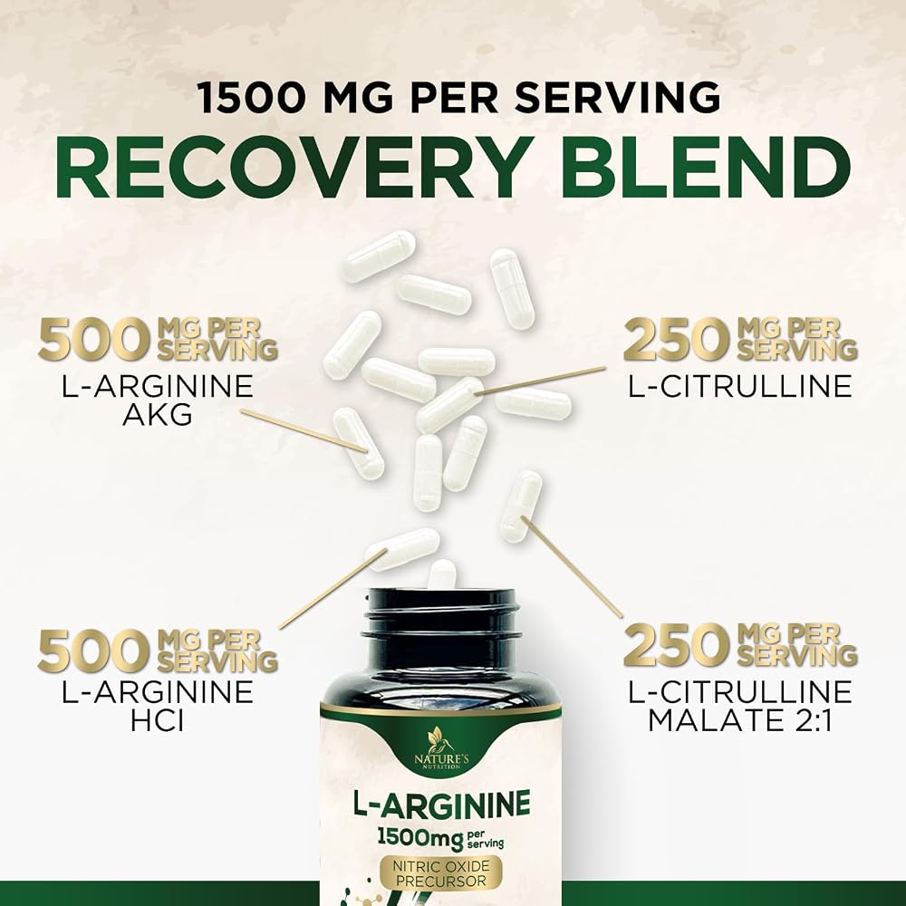 Nature's Nutrition L-Arginine 1000mg Per Serving Supplement