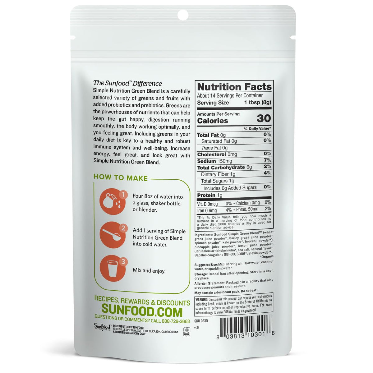 Sunfood Superfoods Simple Nutrition Green Blend Powder - 4 oz - image 2