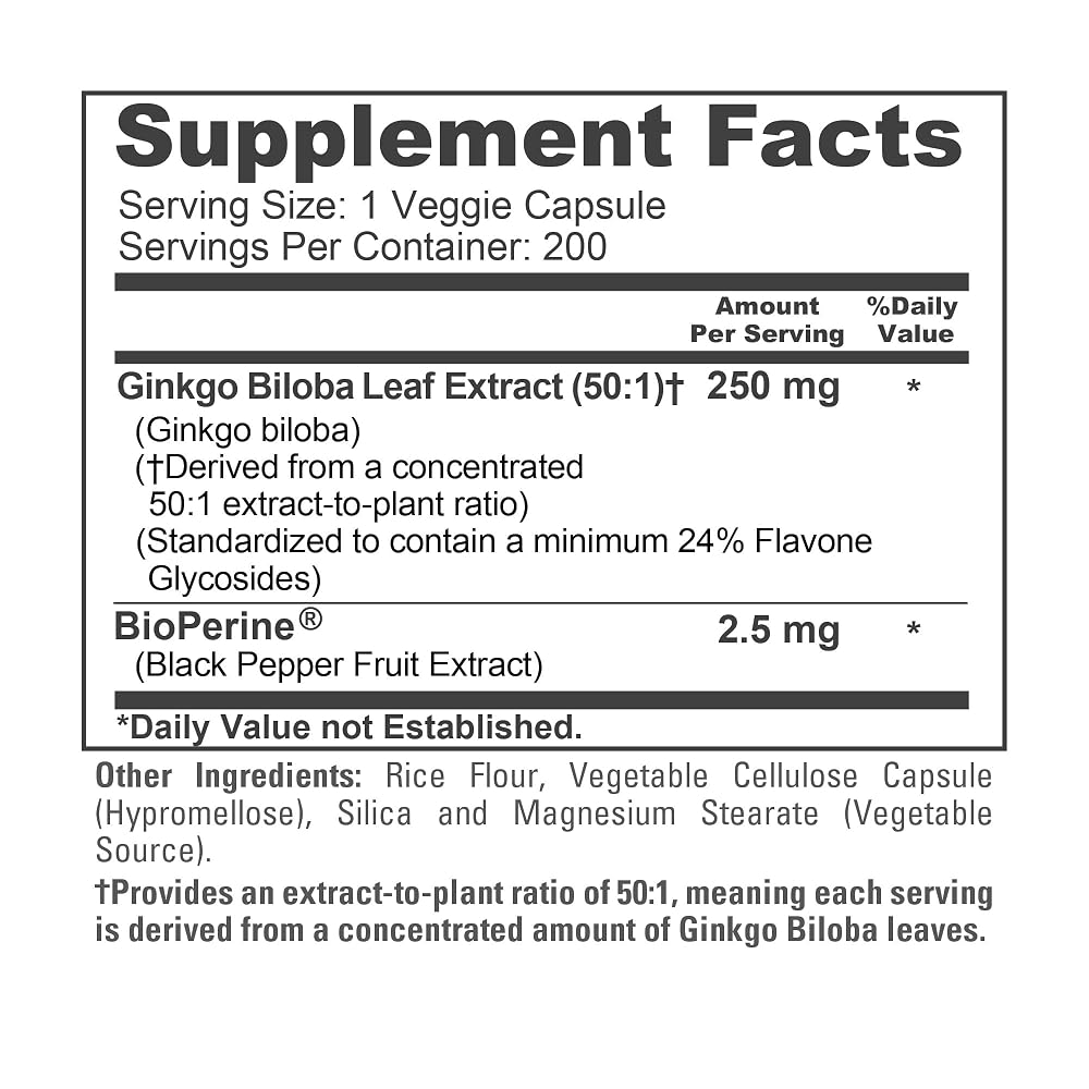 NusaPure Ginkgo Biloba 250mg - 200 Vegetarian Capsules - image 4