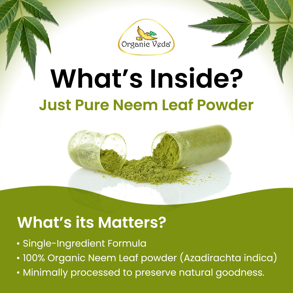 Organic Veda Neem Capsules Herbal Supplement - 120 Vegan Capsules - image 3