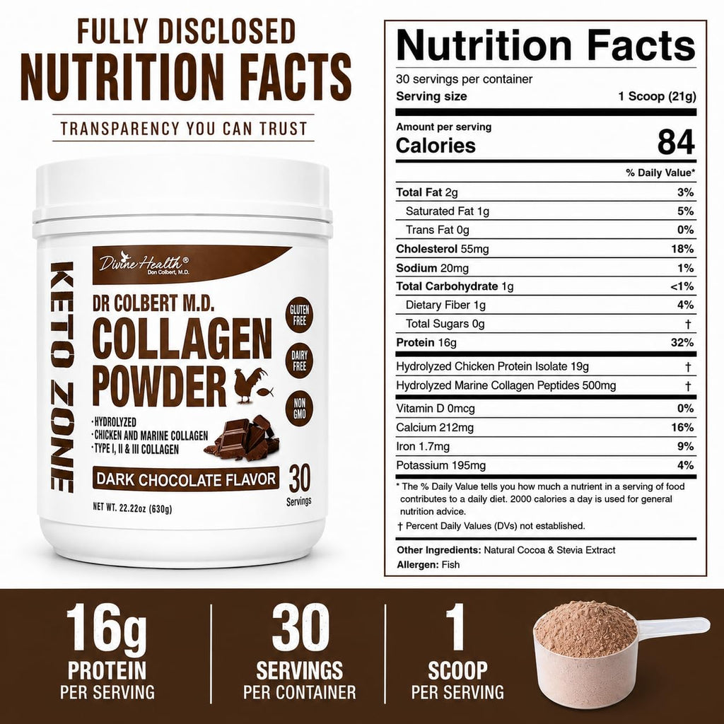 Divine Health Dr. Colbert Hydrolyzed Collagen Powder Chocolate - 630g - image 4