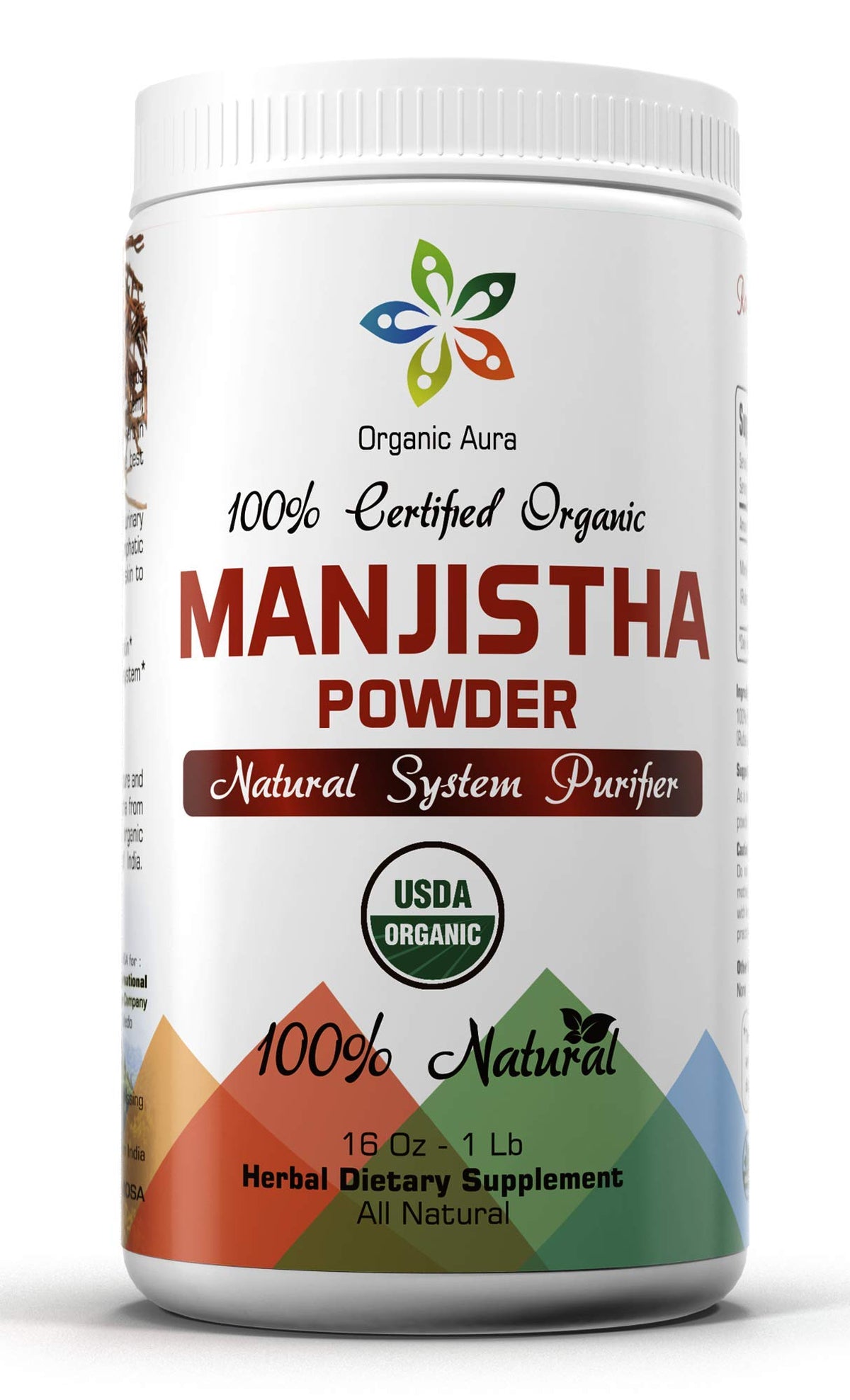 Organic Aura Premium Pure Manjistha Powder - 1 Lb