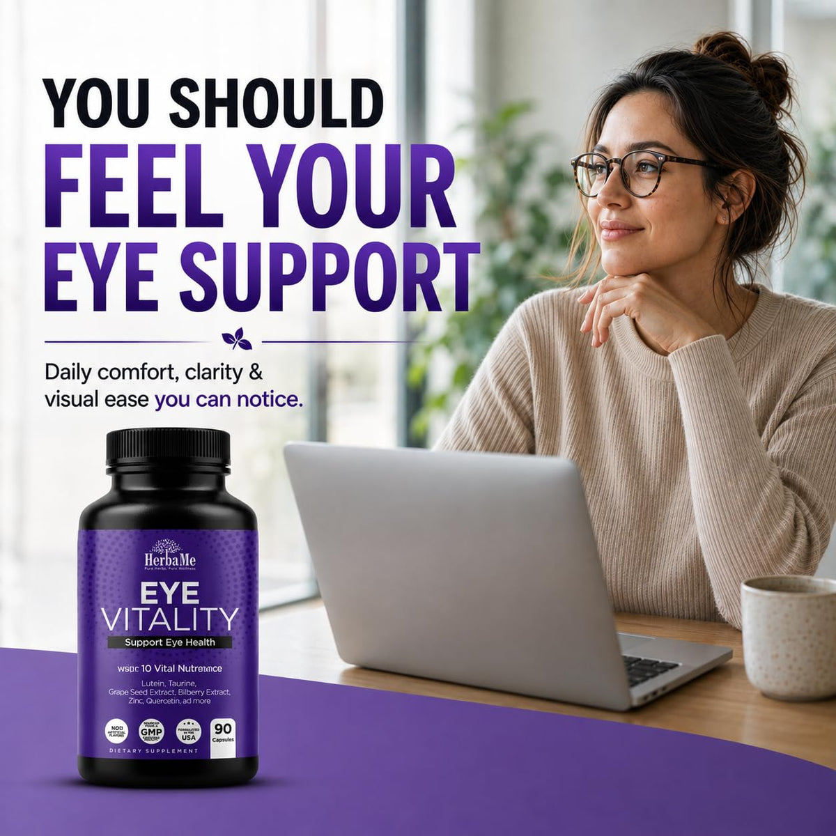 HerbaMe Eye Vitamins for Vision & Strain Relief - 90 Capsules - image 2