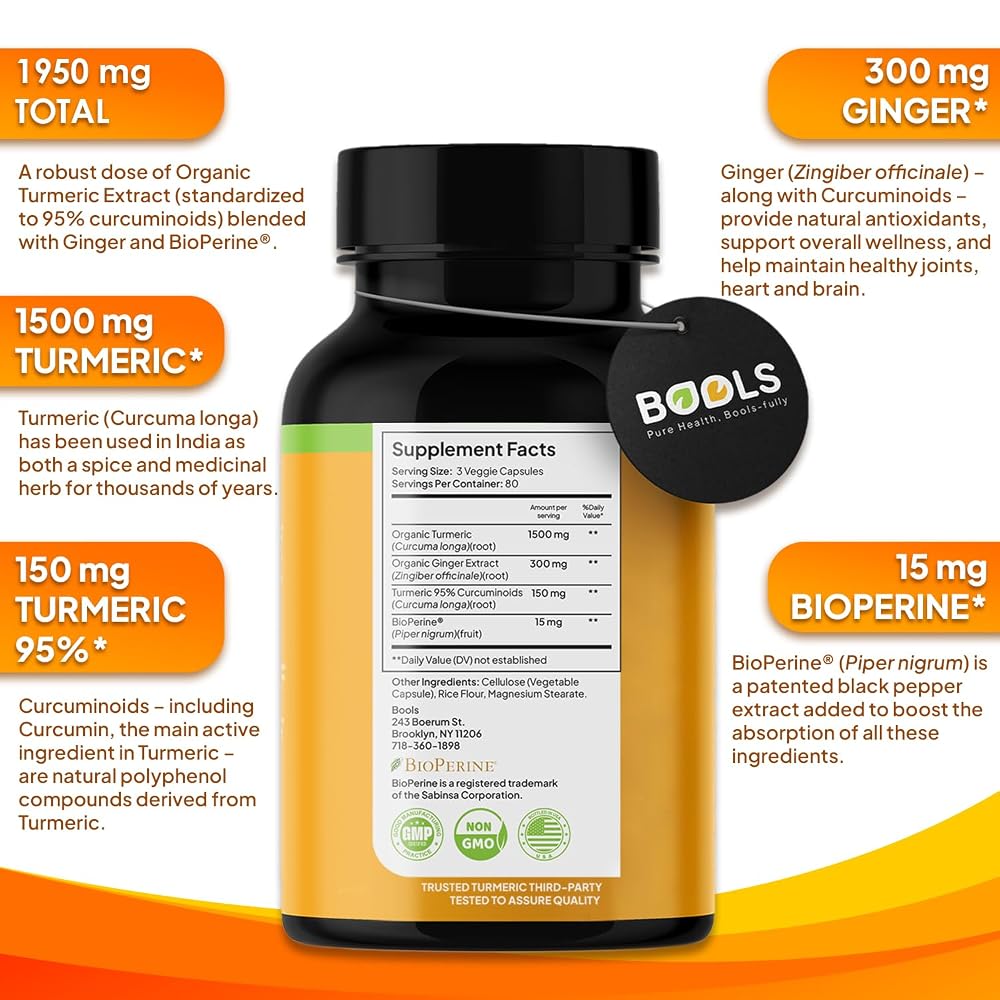 Bools Turmeric Curcumin with BioPerine & Ginger Joint Support - 240 Capsules - image 9