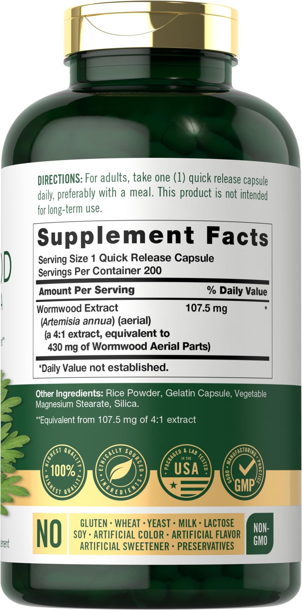 Carlyle Wormwood Capsules Artemisia Annua Herb - 200 Count - image 2