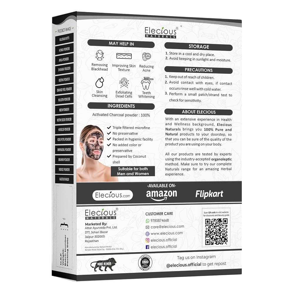 Elecious Naturals Activated Charcoal Powder for Skin - 200g - image 2