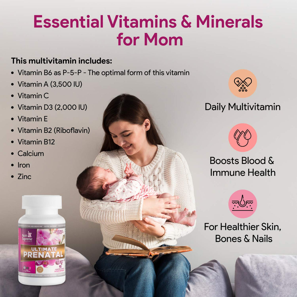 Nutri Supreme Ultimate Prenatal Vitamins - 90 Vegetarian Capsules - image 3