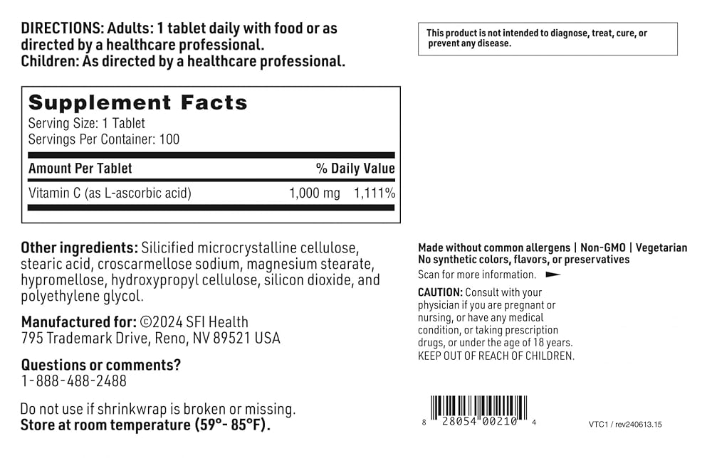 SFI Health Klaire Labs Vitamin C 1000 mg - 100 Tablets - image 5
