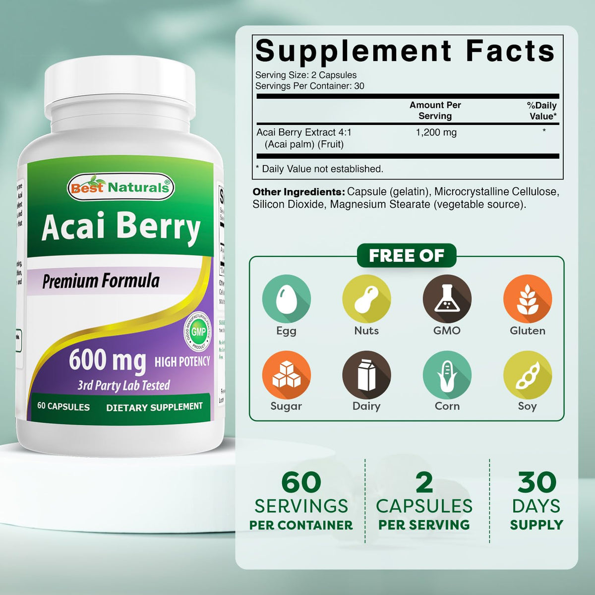 Best Naturals Acai Berry 600 mg 60 Capsules