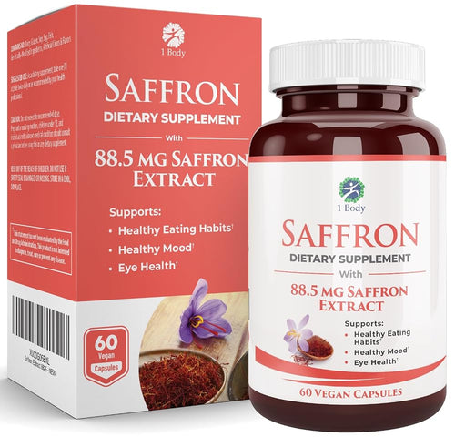 1 Body Saffron Extract Supplement 88.5 mg Safranal - 60 Vegetarian Capsules