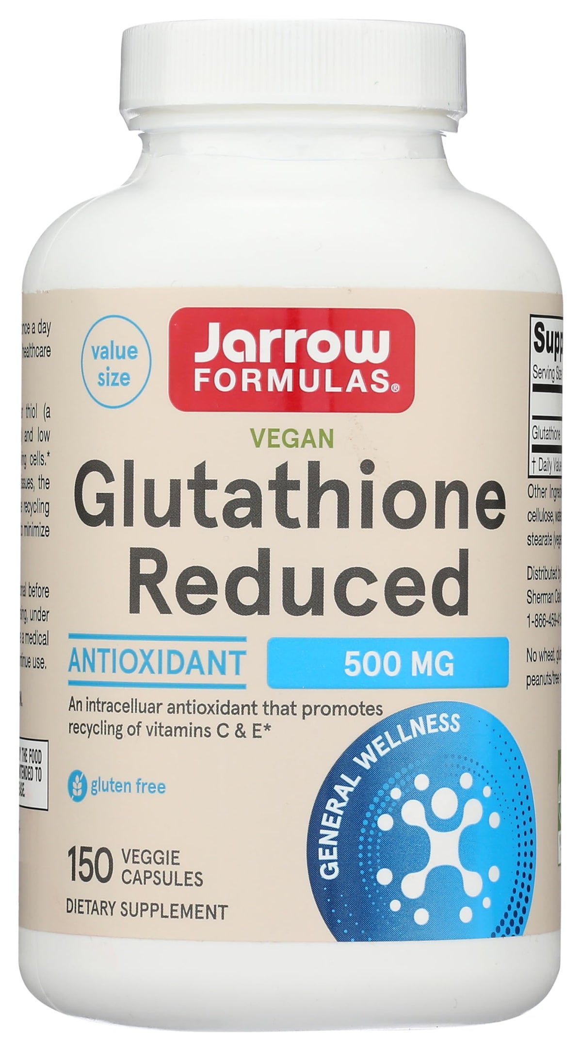 Jarrow Formulas Glutathione Reduced 500 mg - 150 Vegetarian Capsules