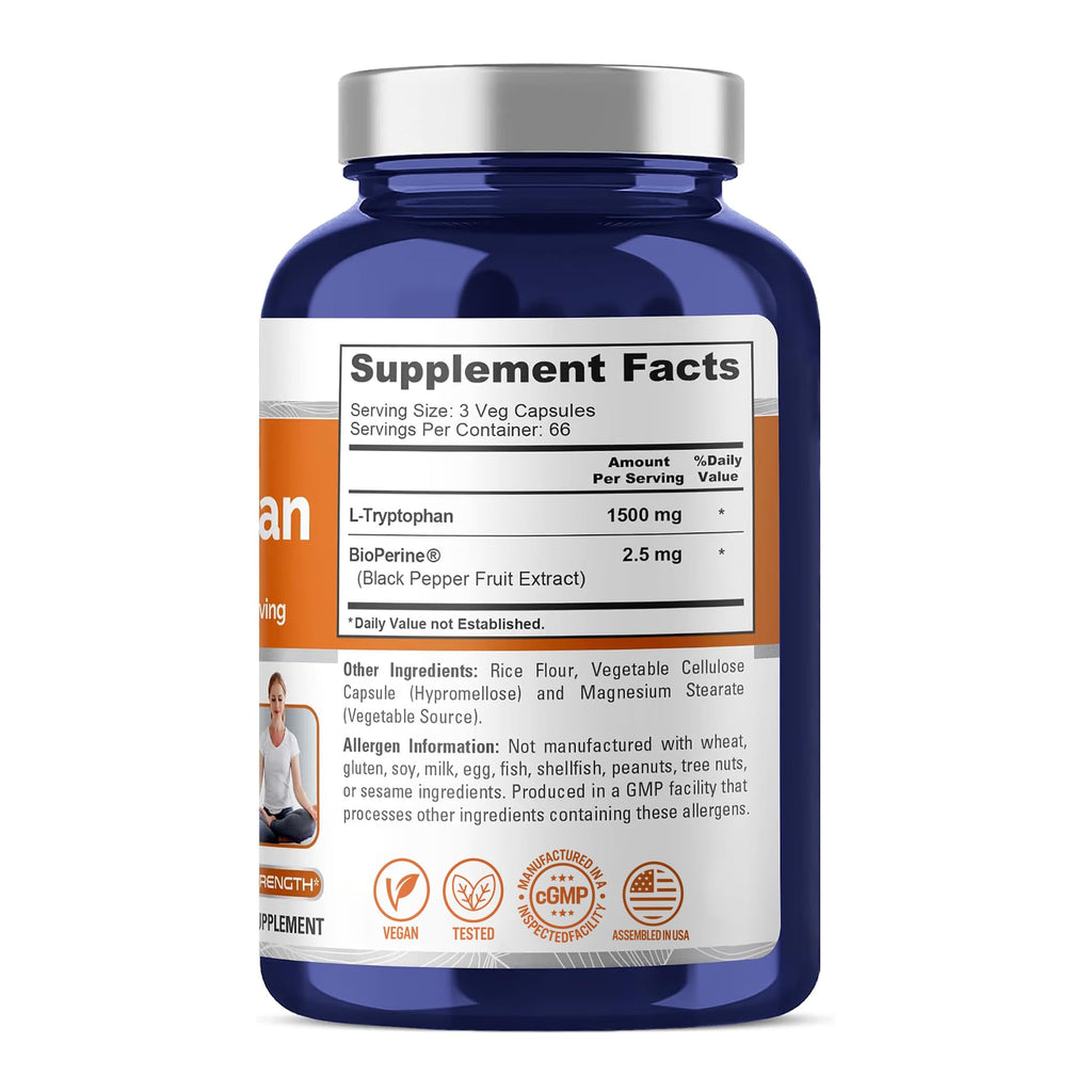 NusaPure L-Tryptophan 1500mg Vegan - 200 Vegetarian Capsules - image 2