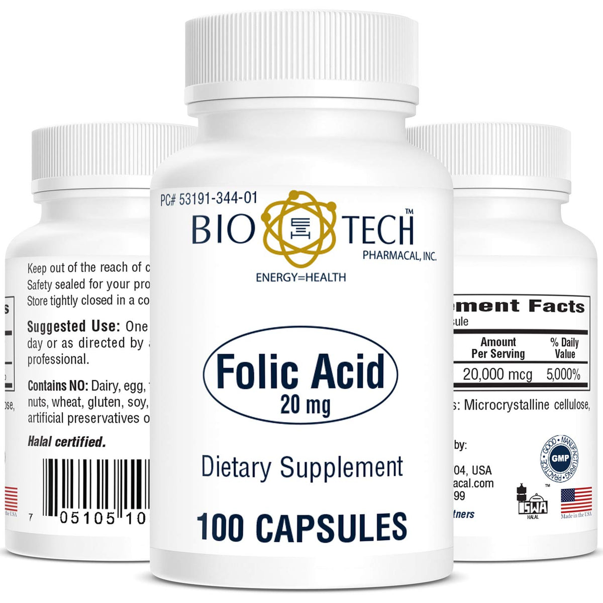 Bio-Tech Pharmacal Folic Acid 20mg - 100 Capsules
