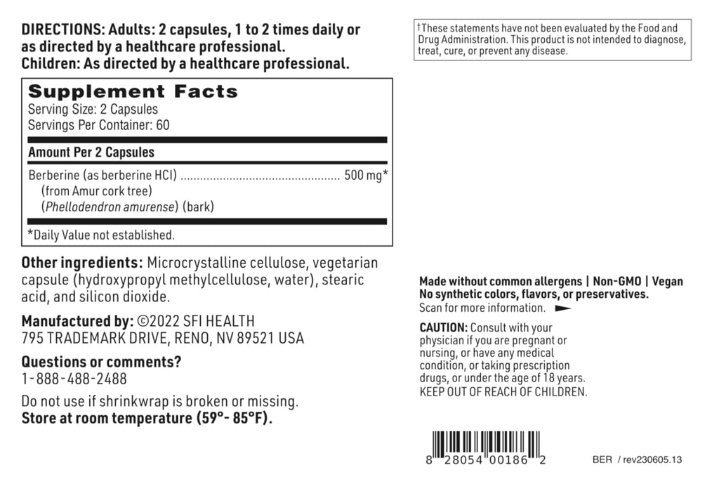 SFI Health Berberine HCI 500mg - 120 Capsules - image 6
