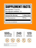 BulkSupplements DL-Phenylalanine Capsules - 500mg - 240 Capsules - image 2