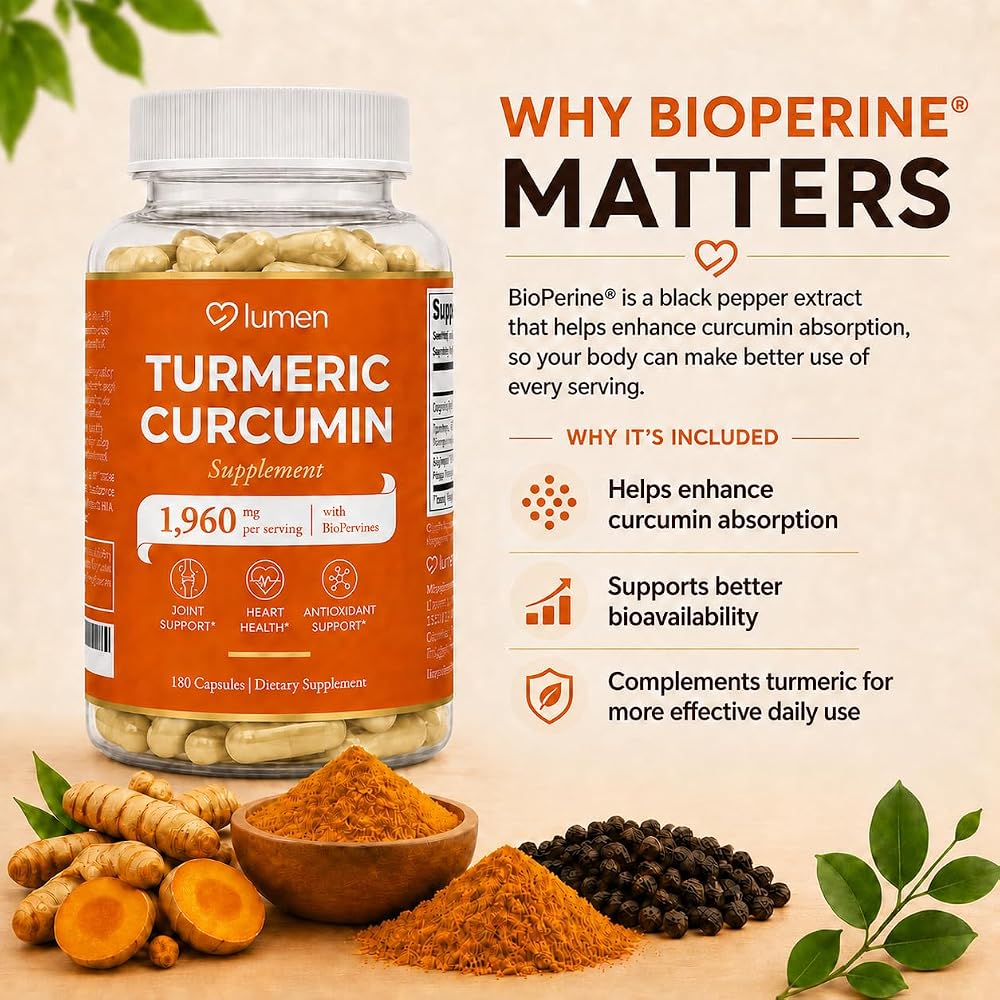 Lumen Naturals Turmeric Curcumin Supplement with Black Pepper - 180 Capsules - image 8