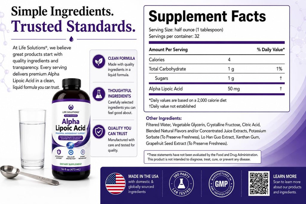 Life Solutions Liquid Alpha Lipoic Acid 50 mg Antioxidant Support - 16 fl oz - image 7