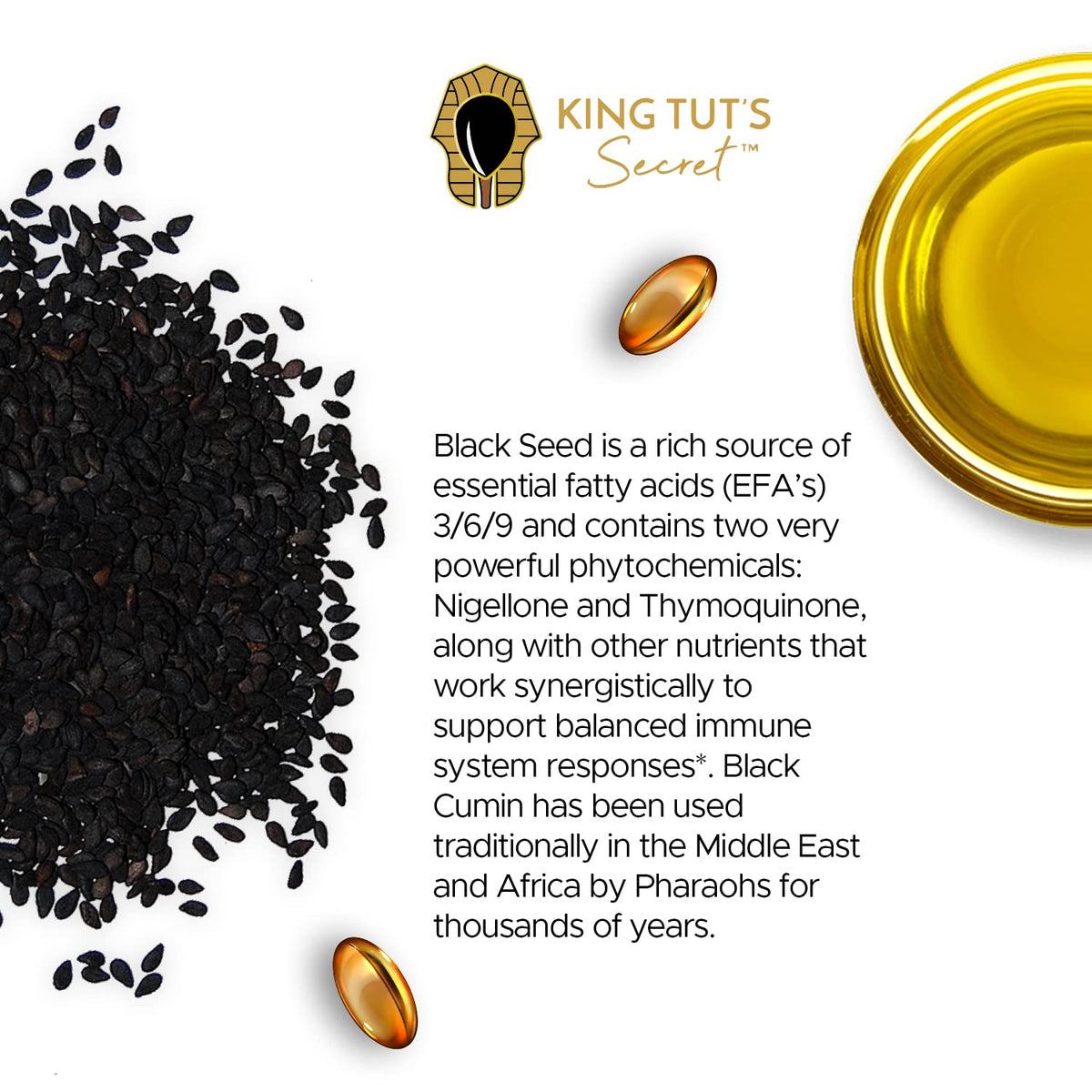 KING TUT'S SECRET Black Seed Capsules 500 mg - 100 Softgels - image 3