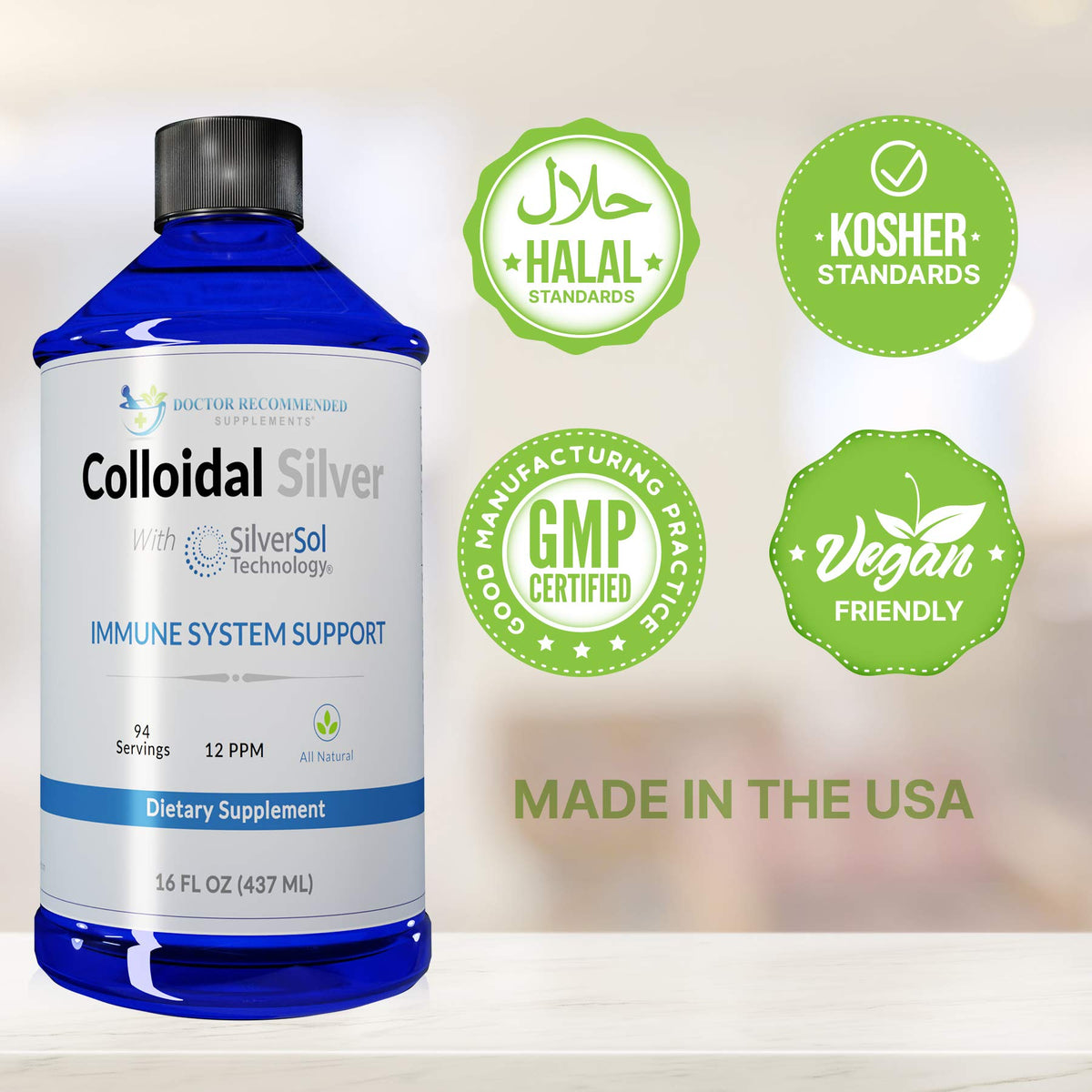 DOCTOR RECOMMENDED SUPPLEMENTS Colloidal Silver Liquid - 12 PPM