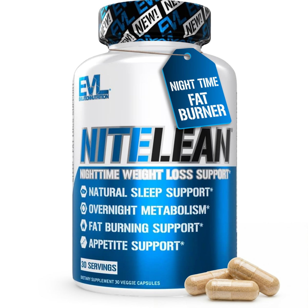 Evlution EVL Night Time Fat Burner for Weight Loss Support - 30 Capsules