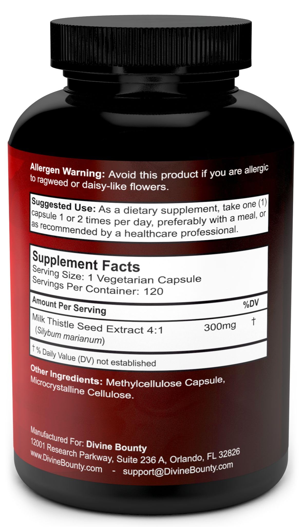 Divine Bounty Milk Thistle Supplement 300mg Seed Extract - 120 Capsules - image 2