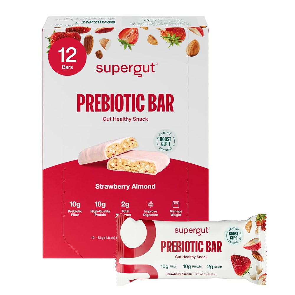Supergut GLP-1 Boosting Prebiotic Bars Strawberry Almond - 12 Count
