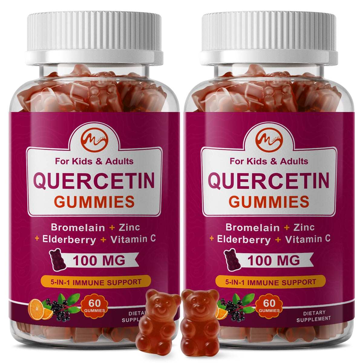 M inch Quercetin Gummies with Bromelain, Zinc & Vitamin C - 120 Gummies