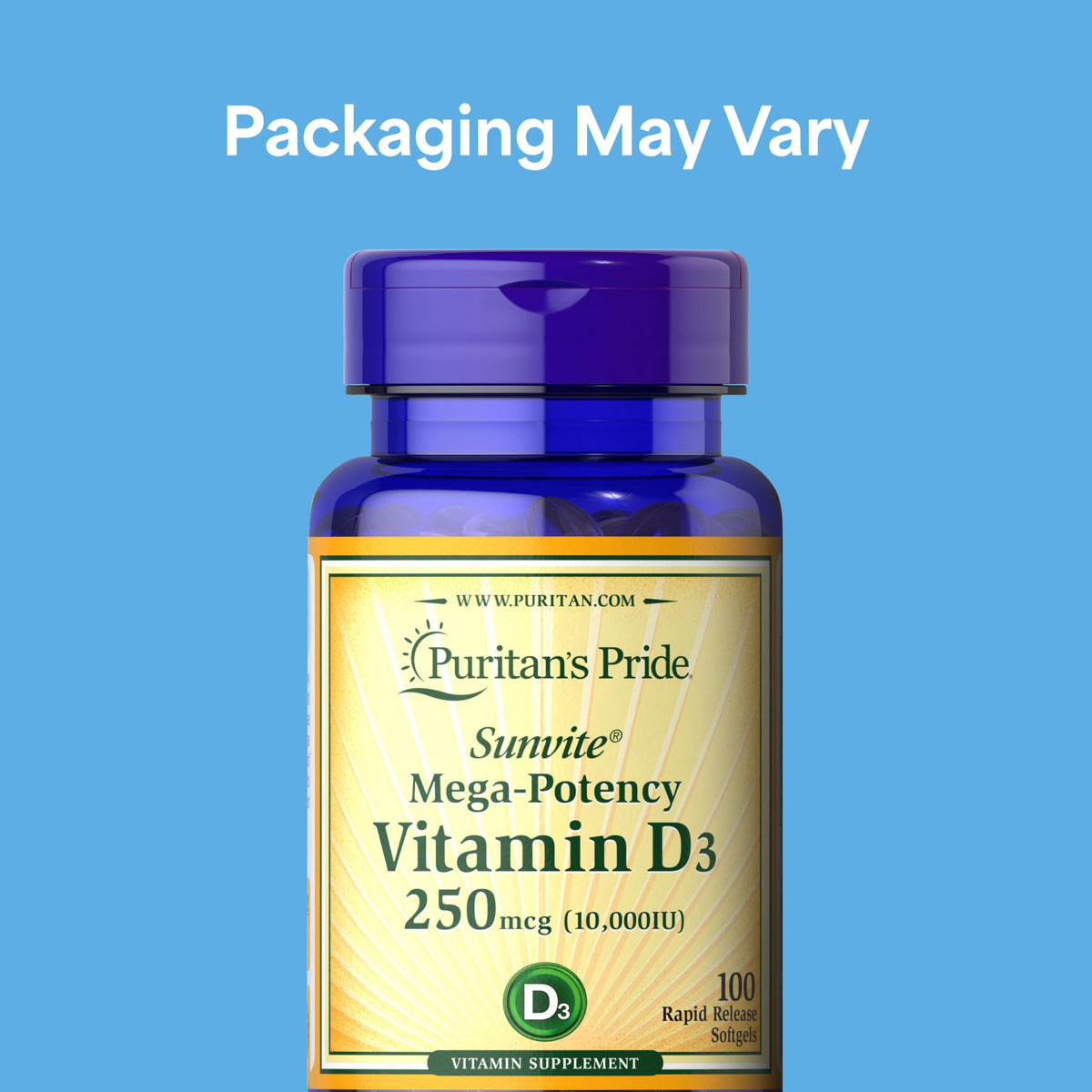 Puritan's Pride Vitamin D3 10,000 IU - 200 Softgels - image 2