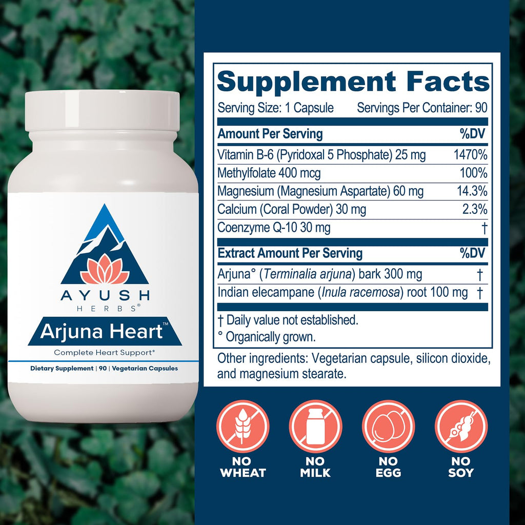 Ayush Herbs Arjuna Heart Natural Arjuna - 90 Vegetarian Caplets - image 3