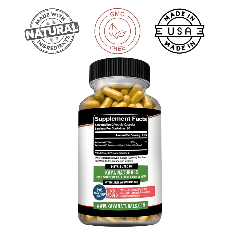 Kaya Naturals Berberine HCL Extract 1200mg - Immune System - Gluco