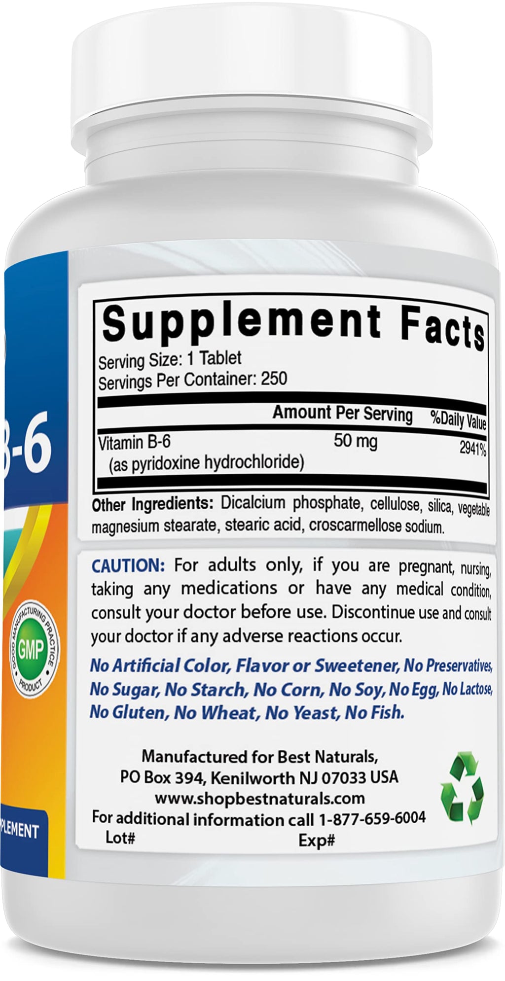 Best Naturals Vitamin B6 50 mg - 750 Tablets - image 6