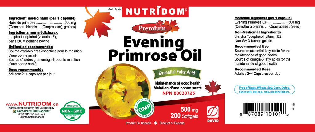 Nutridom Evening Primrose Oil Omega-6 & GLA 500mg - 200 Softgels - image 2
