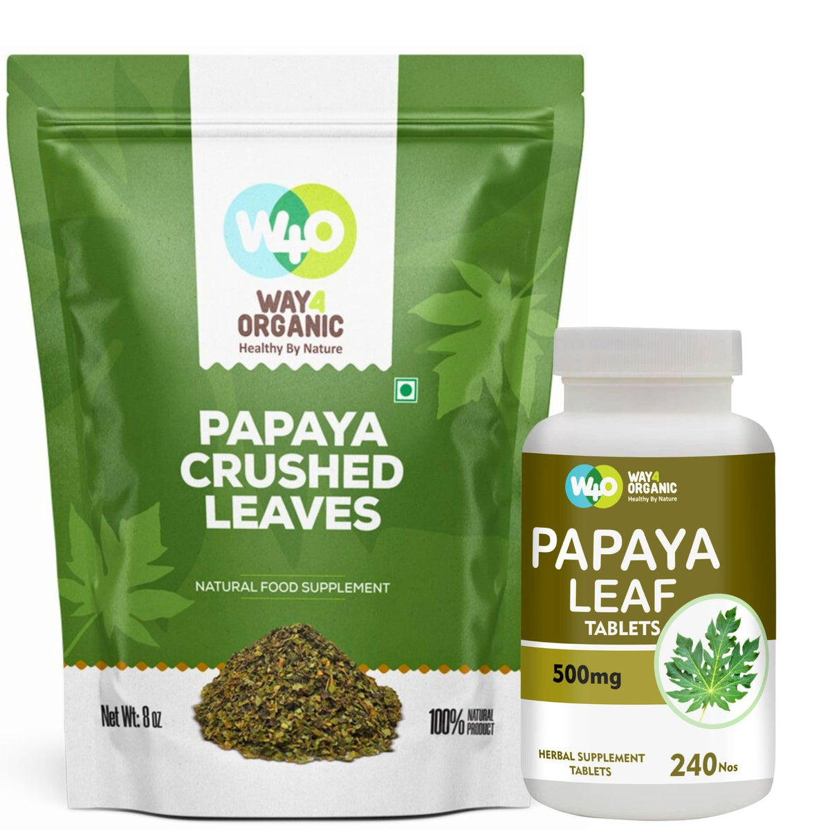 WAY 4 ORGANIC W4O Papaya Leaf Extract Capsules (Tablets) - 500 mg 240