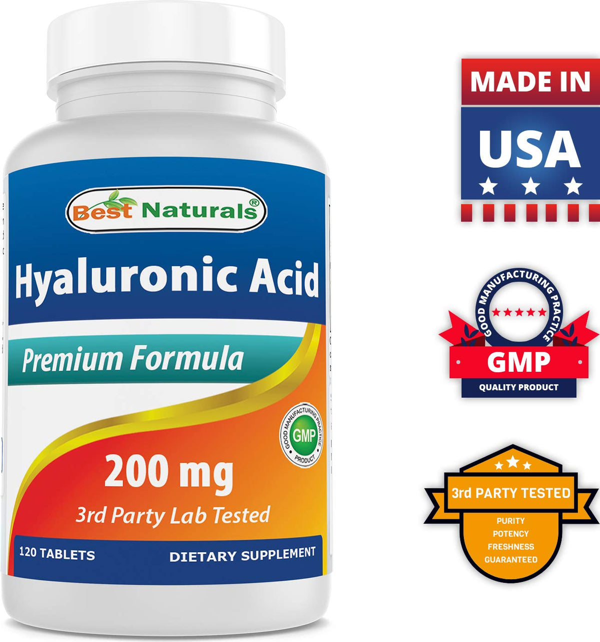 Best Naturals Hyaluronic Acid 200 mg 120 Tablets (Non-GMO
