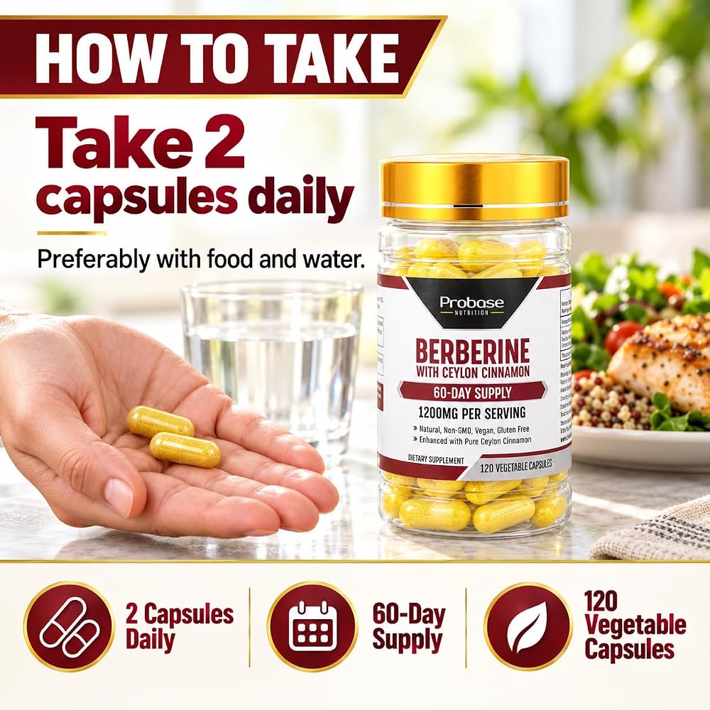 Probase Nutrition Berberine 1200mg with Ceylon Cinnamon - 120 Capsules - image 4