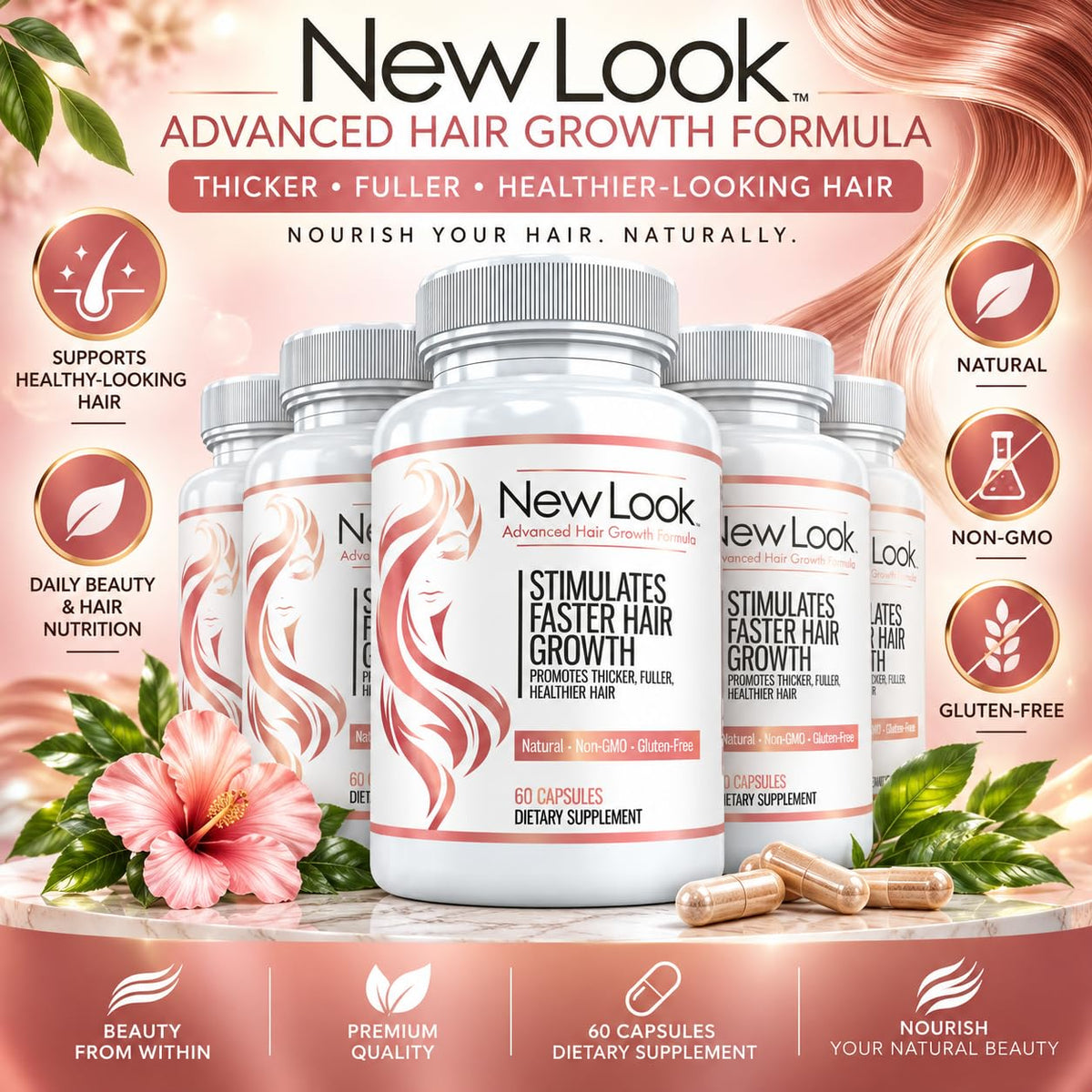 New Look Hair, Skin & Nails Supplement with Biotin - 180 Capsules - image 3