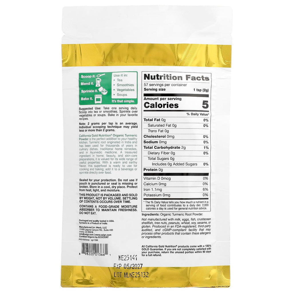 California Gold Nutrition Organic Turmeric Powder - 4 oz - image 2