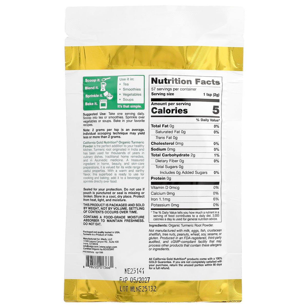 California Gold Nutrition Organic Turmeric Powder - 4 oz - image 2