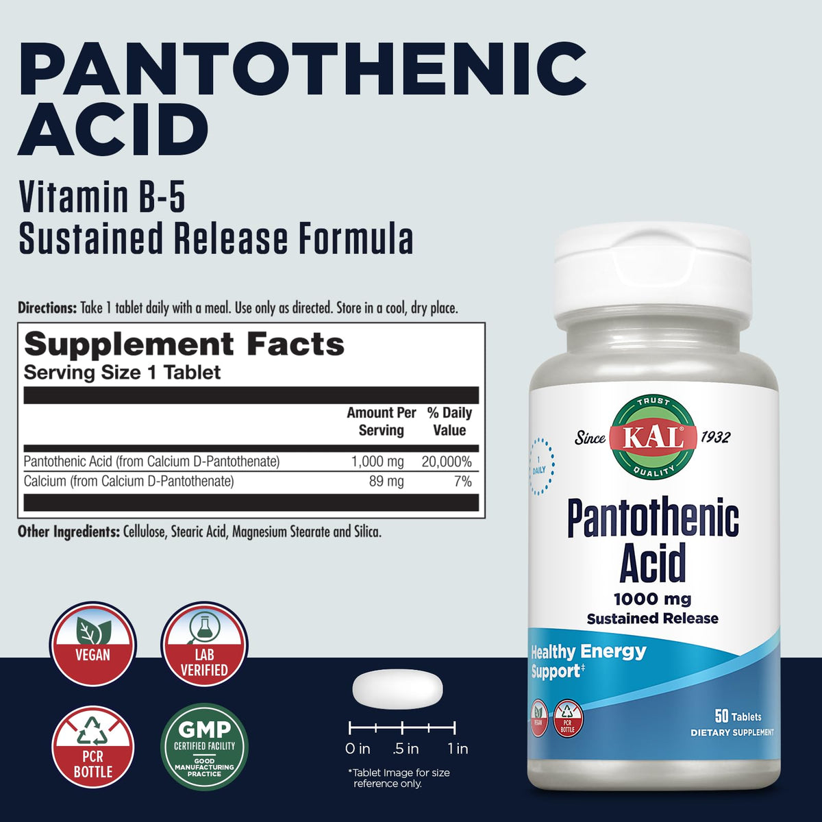 KAL 1000 Mg Pantothenic Acid Tablets