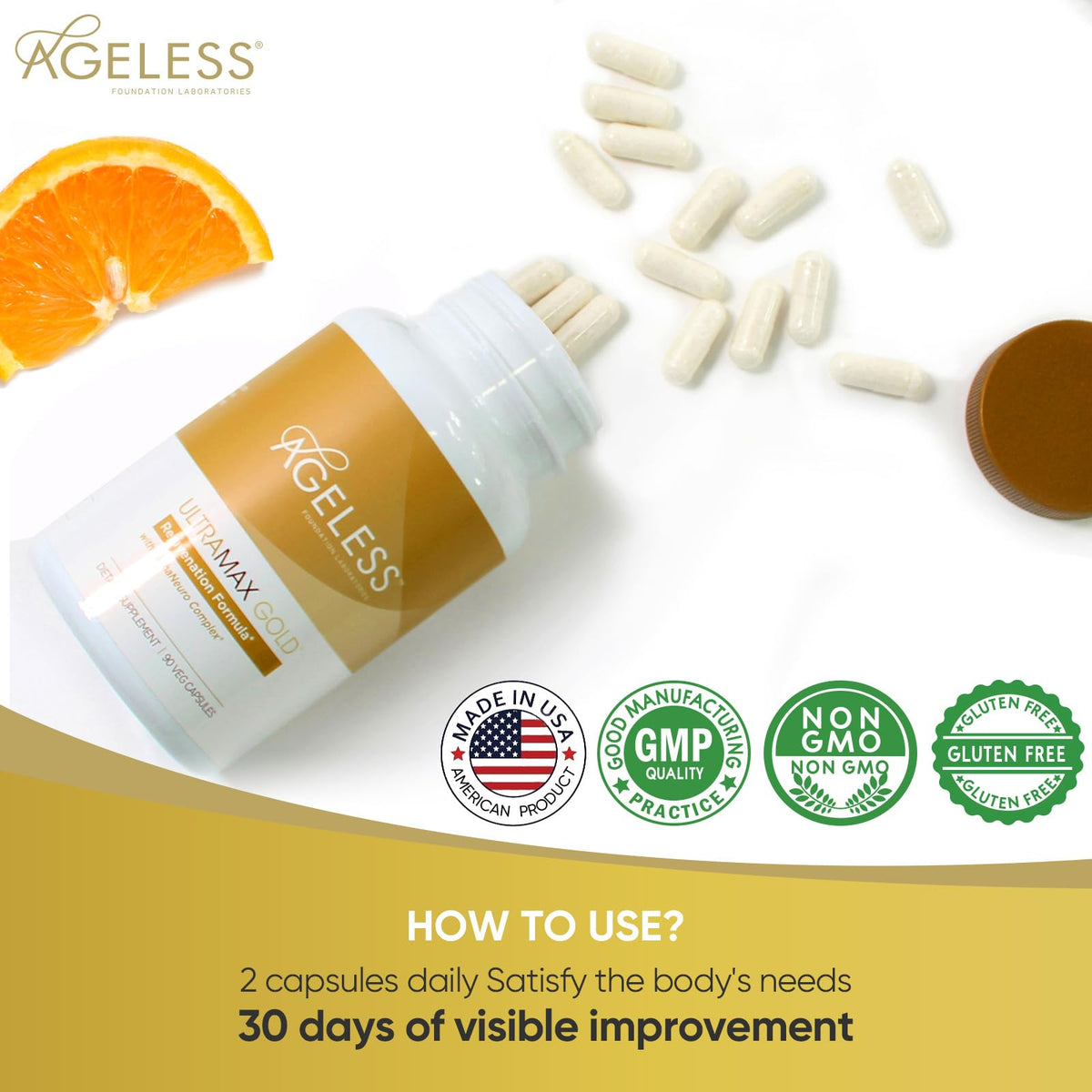 Ageless Foundation Laboratories HGH Ultra MAX Gold - 90 Capsules - image 5
