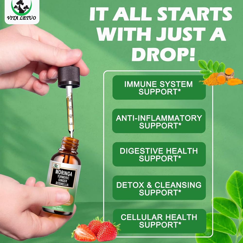 Vita letuo Moringa Drops Organic Liquid Extract with Turmeric Ginger - 1 Fl Oz - image 2