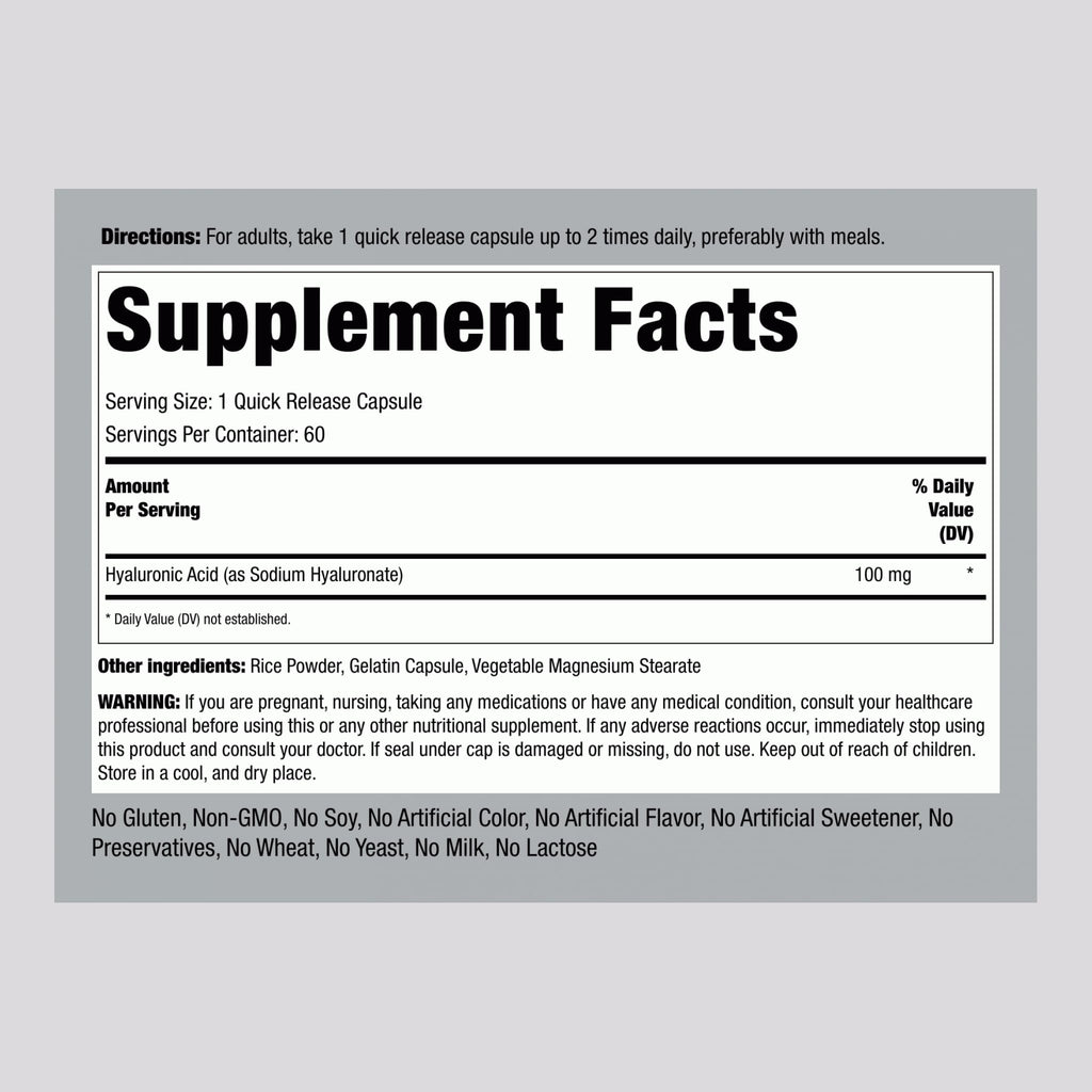 Piping Rock Hyaluronic Acid 100mg - 60 Capsules - image 2