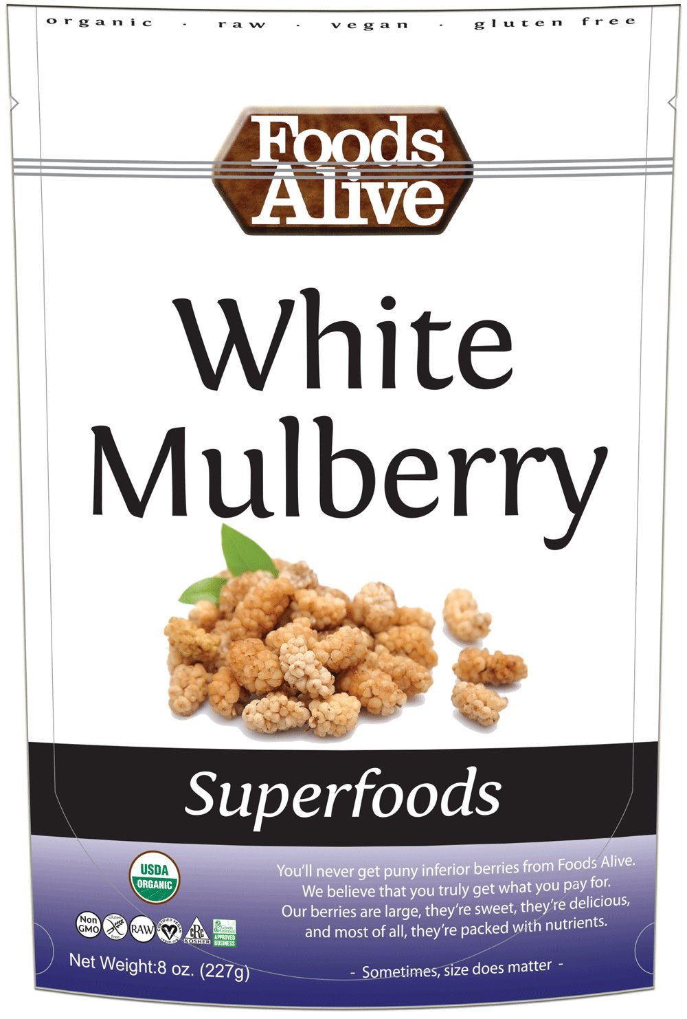 Foods Alive Organic White Mulberries Dried - 8 oz